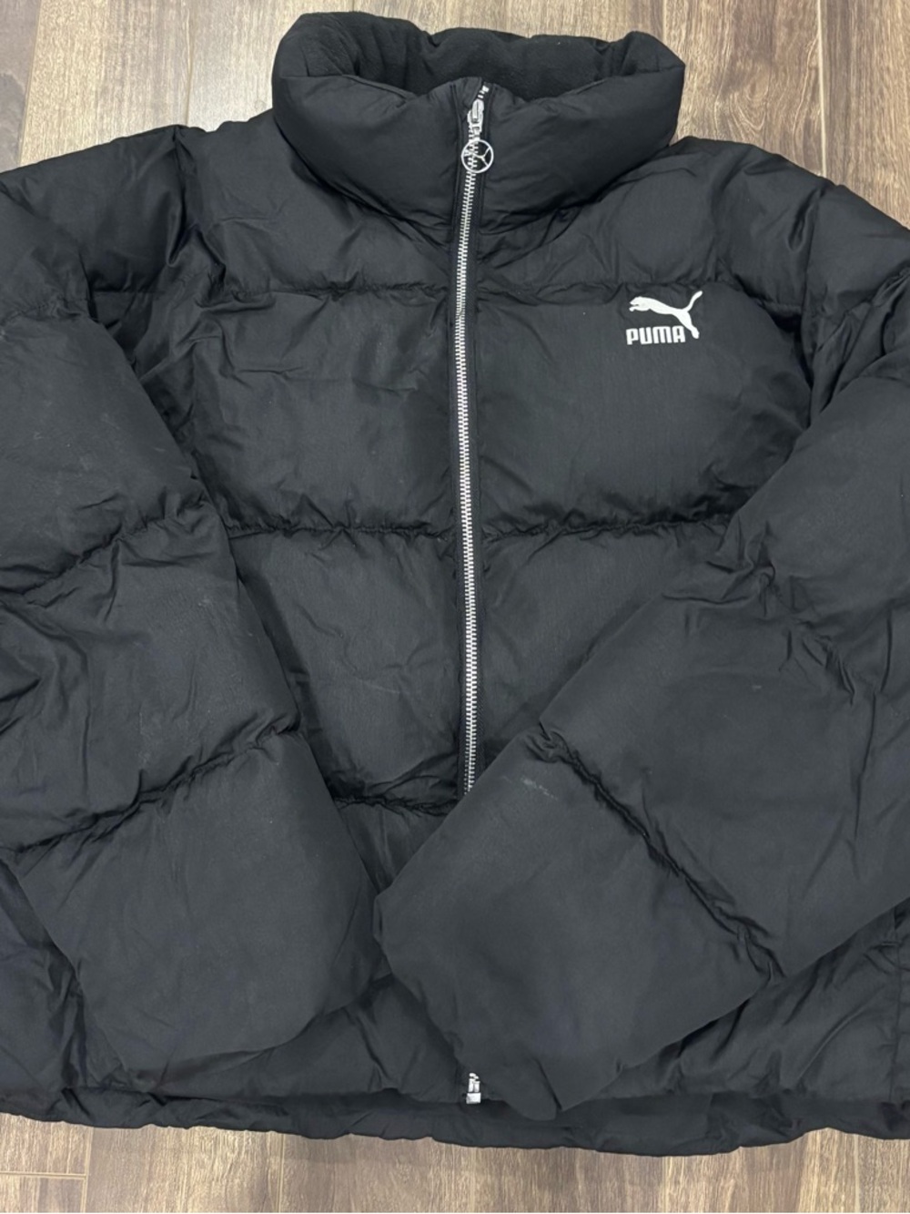 Puma Black Quilted Puffer Jacket with Silver Zipper